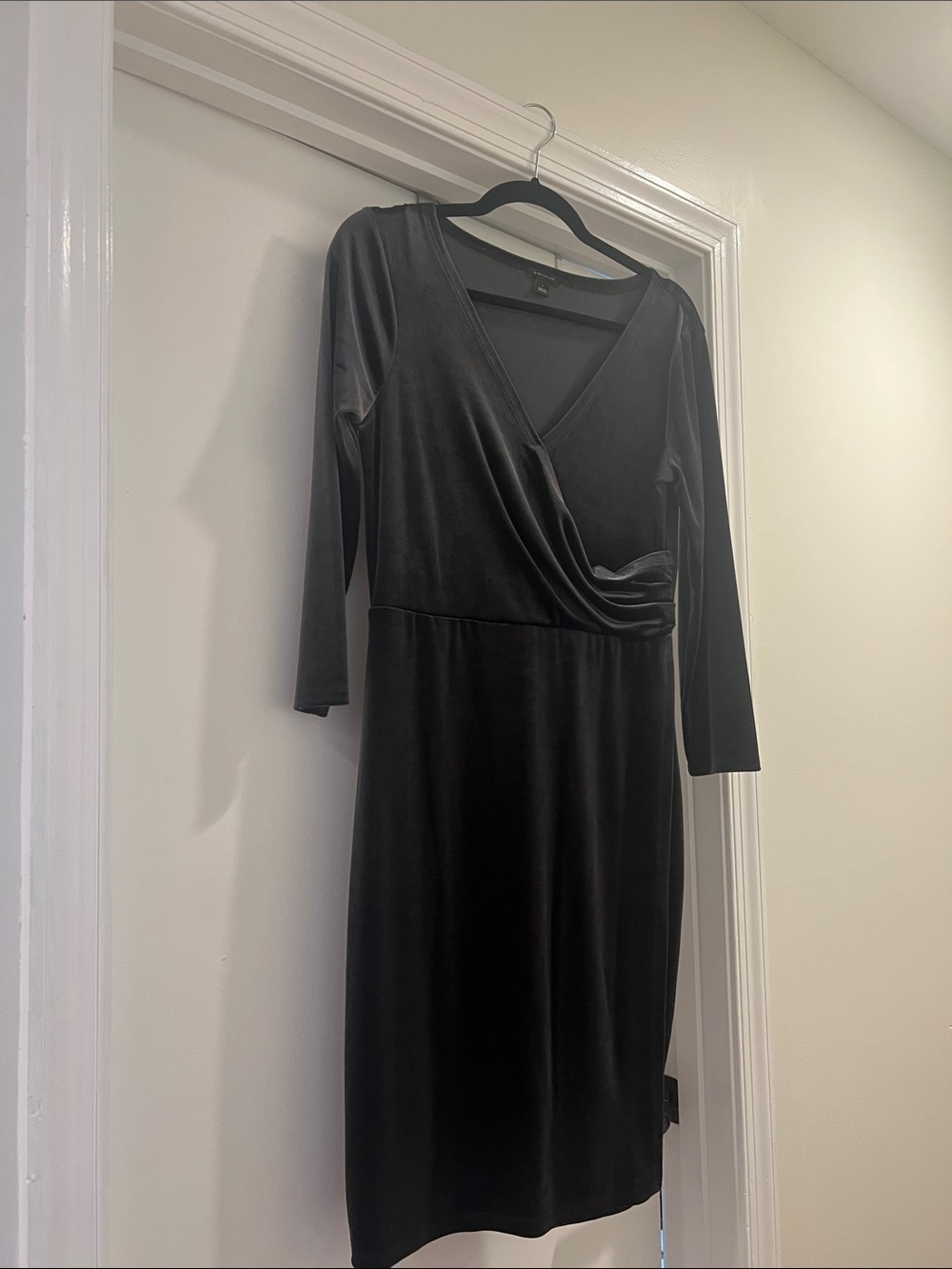 Ann Taylor Black Velvet Faux Wrap Long Sleeve Dress